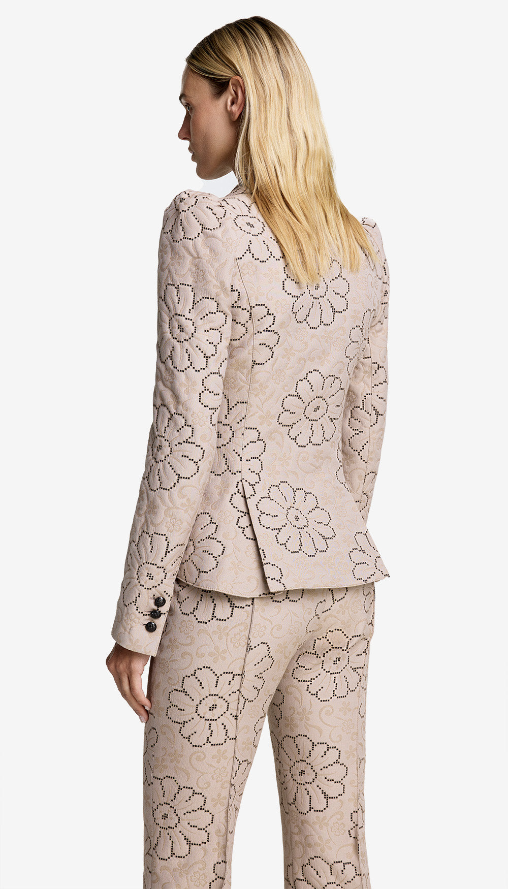 Veston ajusté avec motif floral et épaules bouffantes