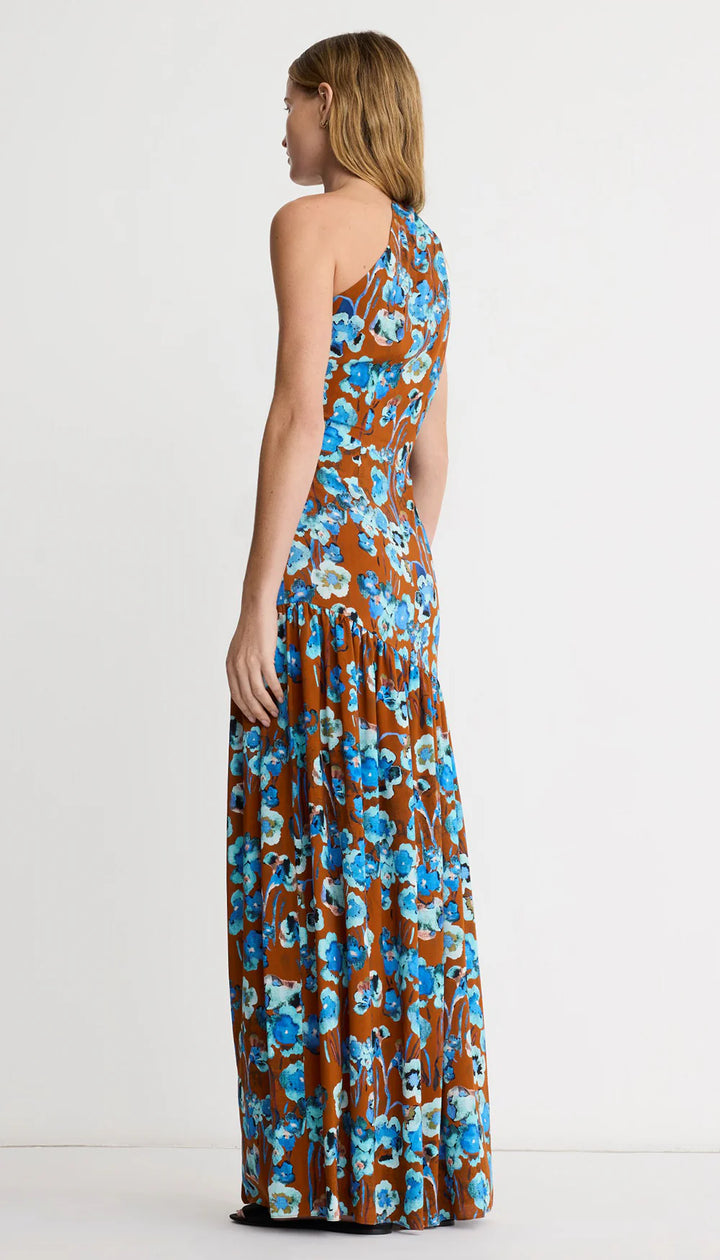 Robe maxi asymétrique à imprimé floral