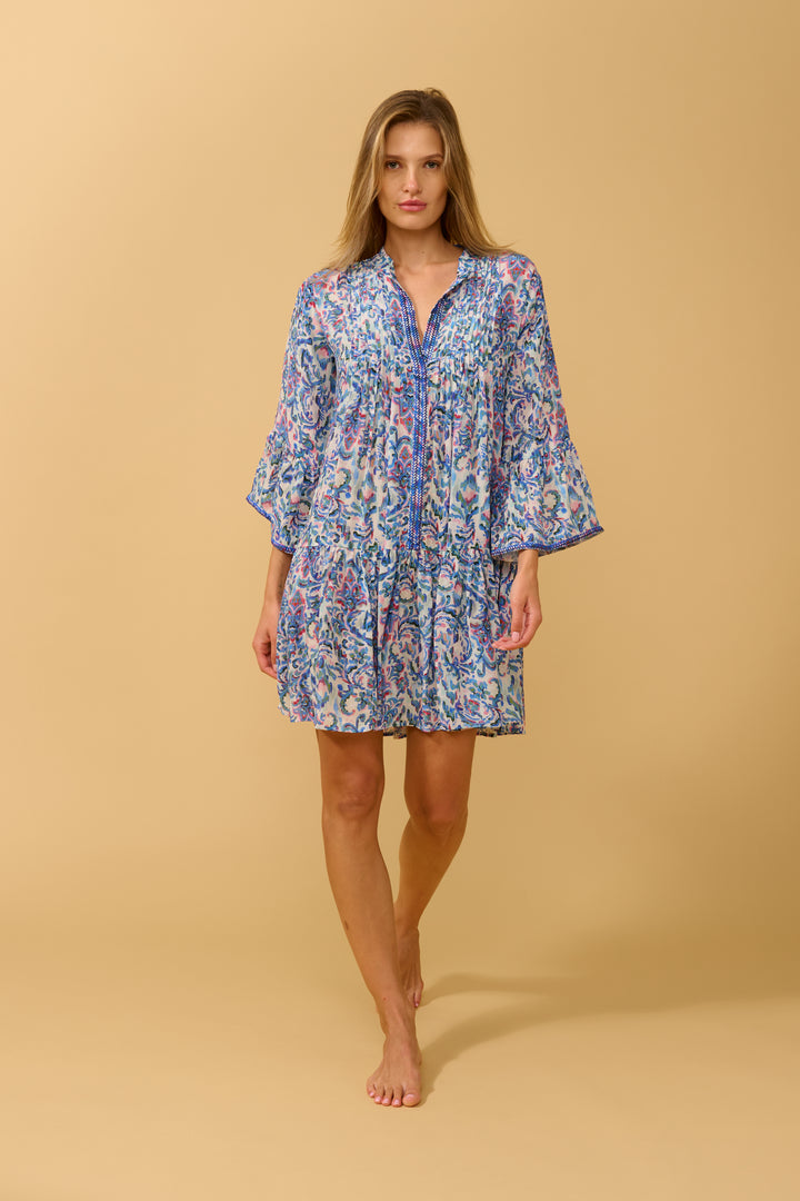 Robe tunique à imprimé cachemire et volants Stylianos