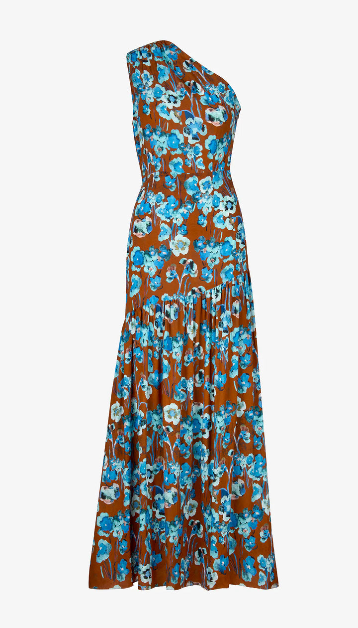 Robe maxi asymétrique à imprimé floral