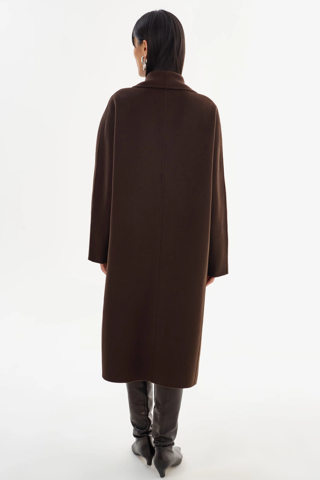 Manteau long en laine double face à col châle Thara