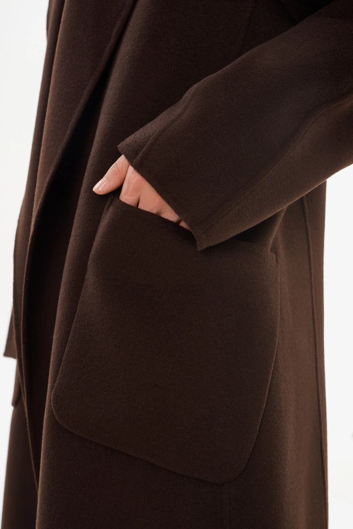 Manteau long en laine double face à col châle Thara
