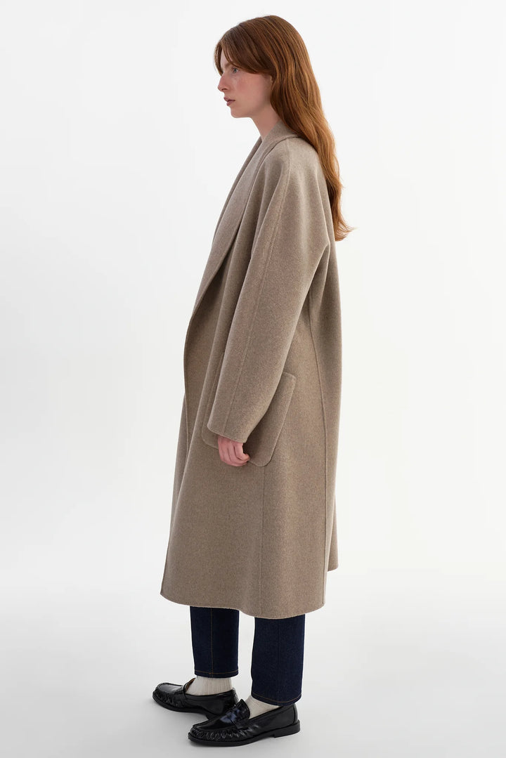 Manteau long en laine double face à col châle Thara