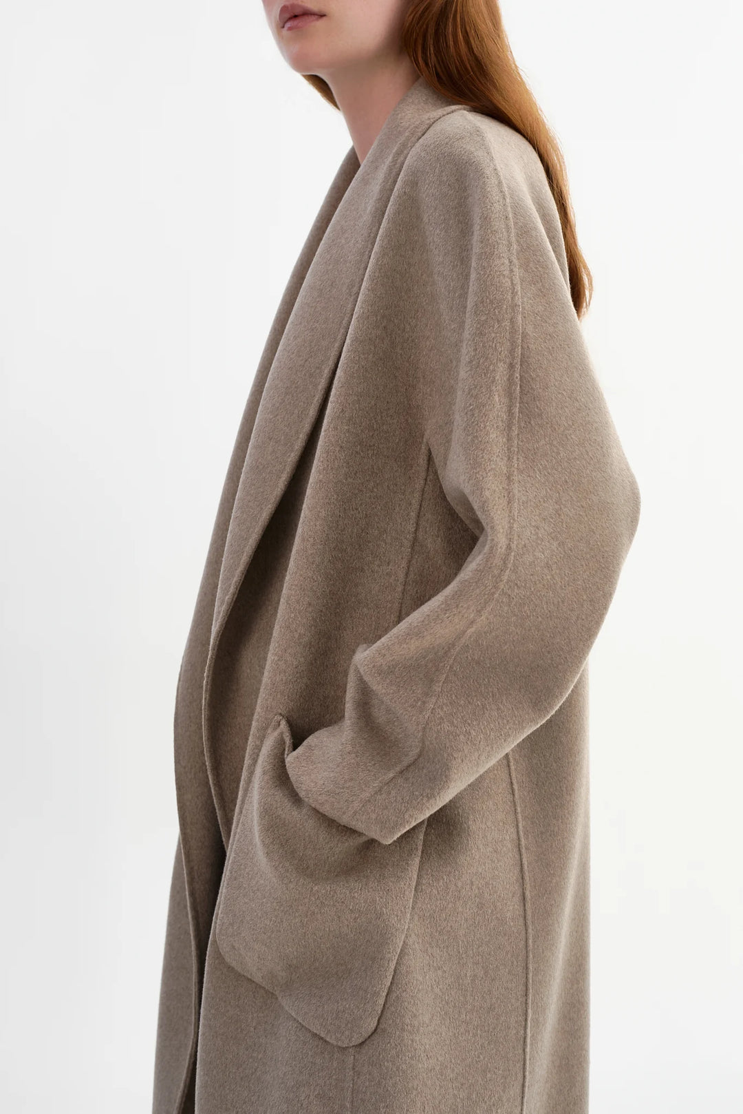 Manteau long en laine double face à col châle Thara