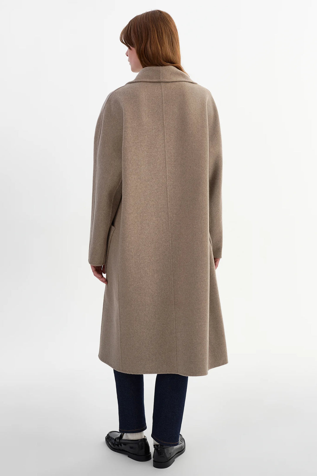 Manteau long en laine double face à col châle Thara