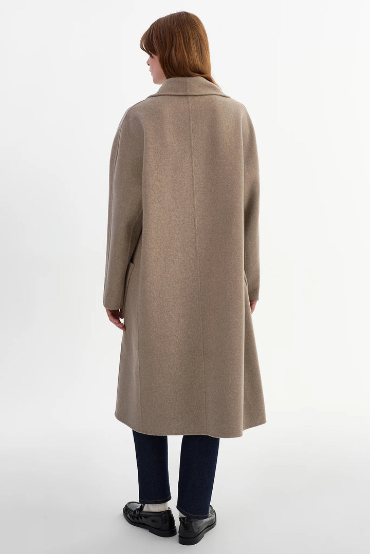 Manteau long en laine double face à col châle Thara
