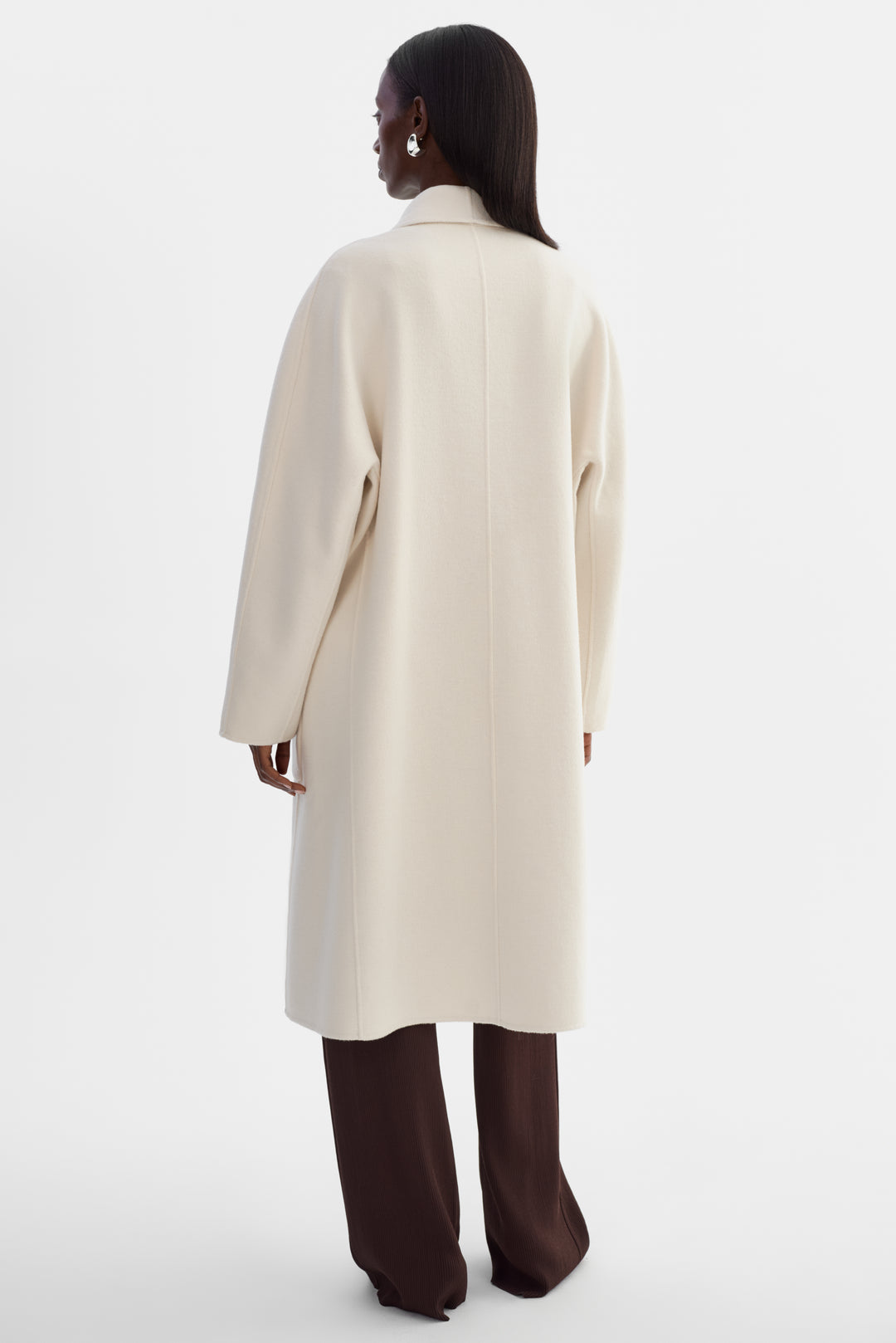 Manteau long en laine double face à col châle Thara
