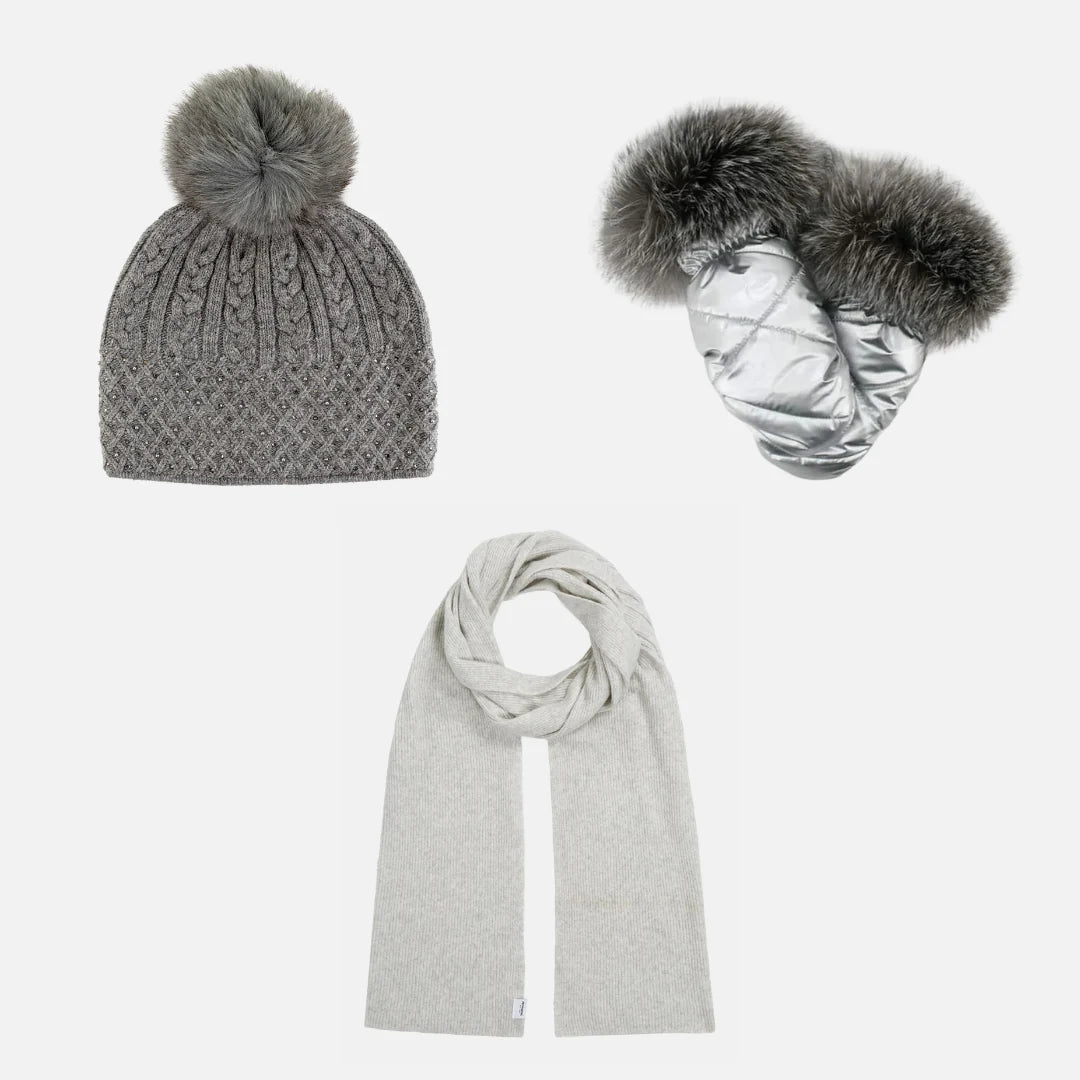 Mitaines avec fourrure argent
