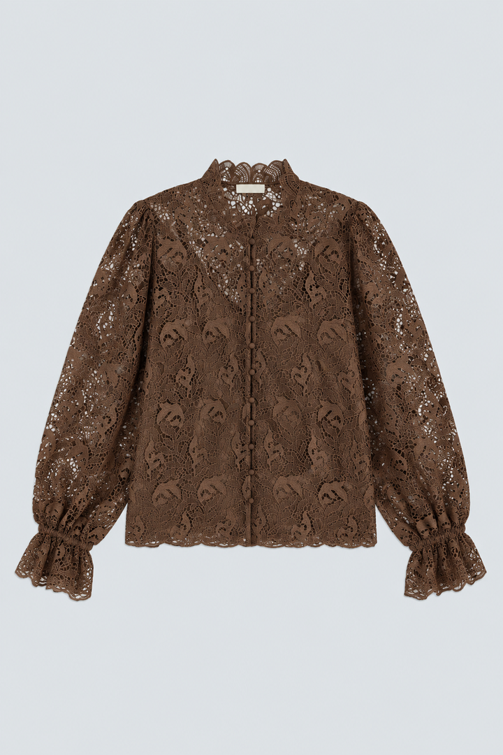 Blouse en dentelle à col montant Look