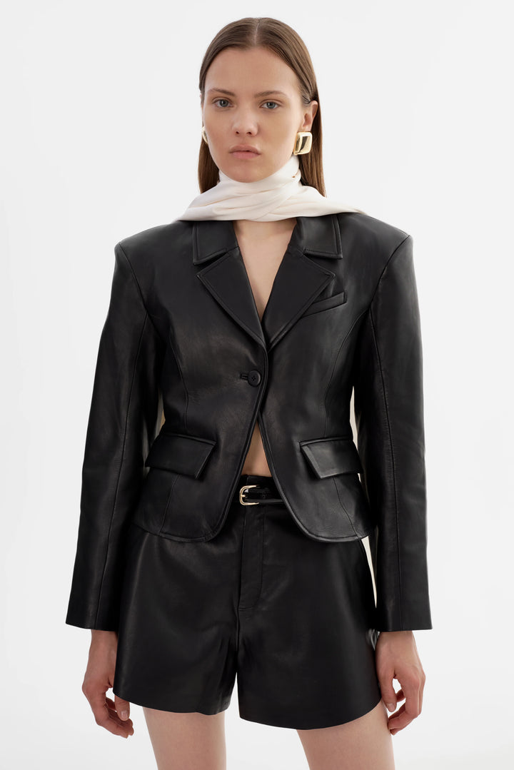 Veston court en cuir Valentina