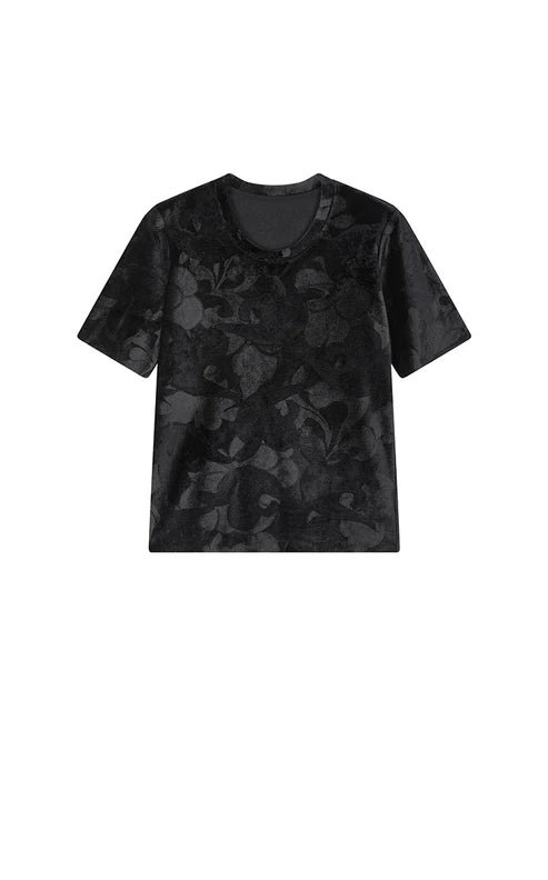 T-shirt à motif floral texturé en velour