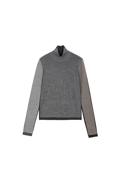 Pull ajusté à col montant en laine mérinos