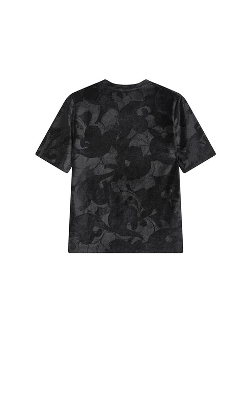 T-shirt à motif floral texturé en velour