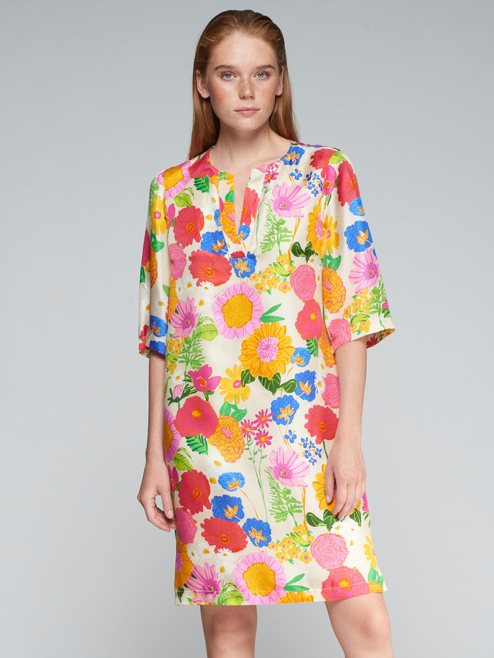 Robe courte en soie avec motif floral Lizete