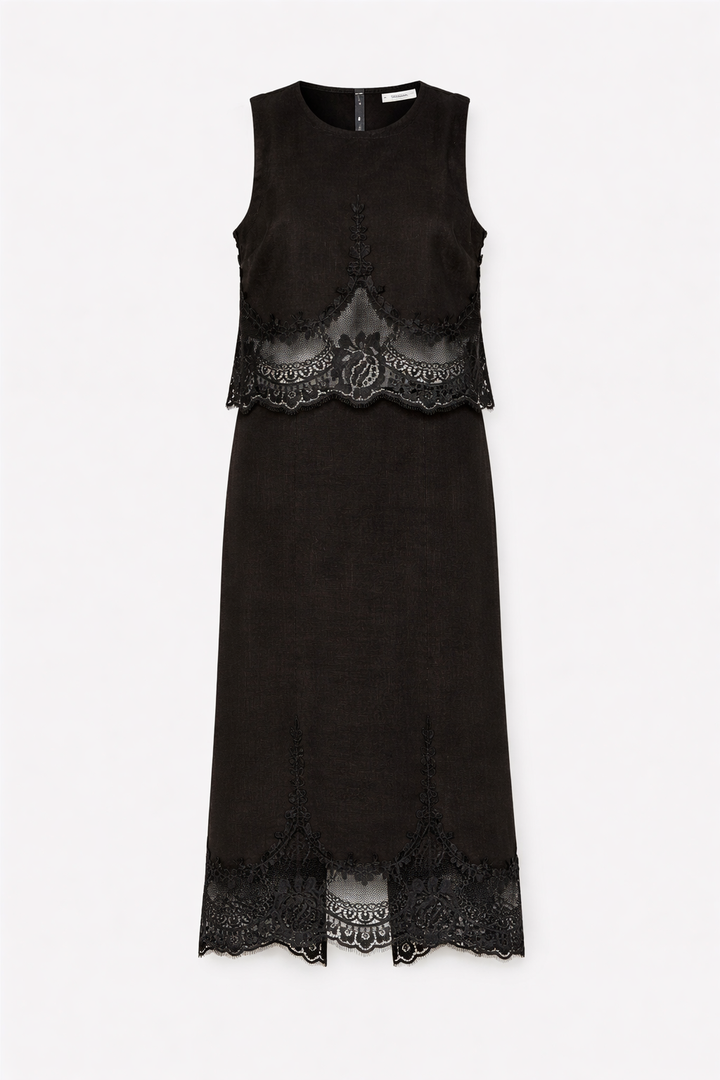 Ensemble top et jupe en lin et dentelle