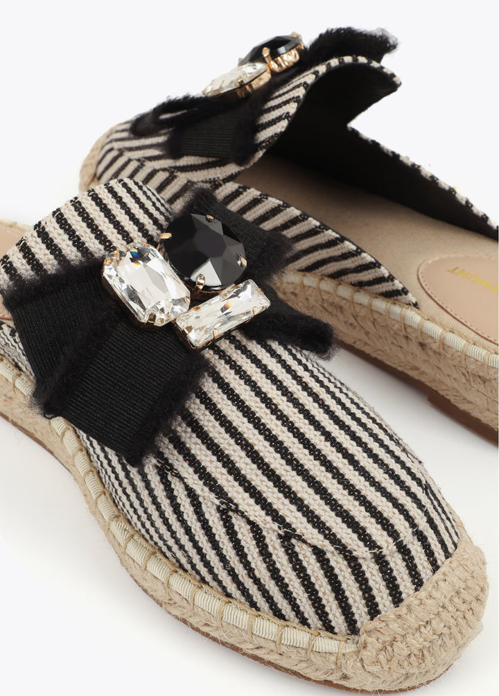 Mules espadrilles rayées à nœud bijou