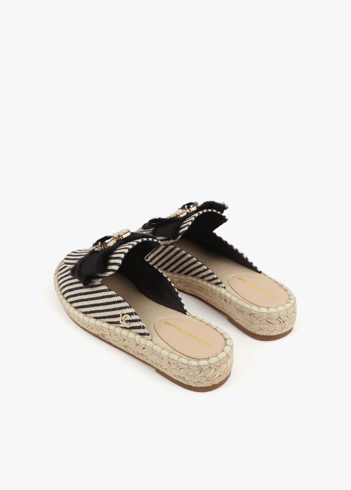 Mules espadrilles rayées à nœud bijou