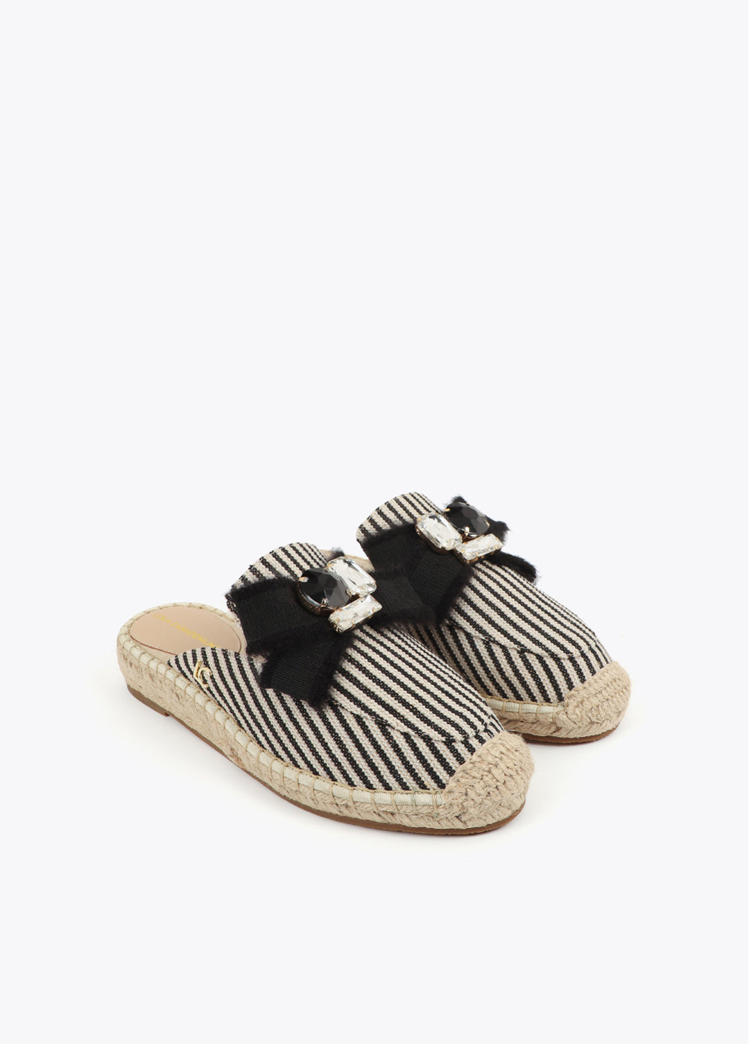 Mules espadrilles rayées à nœud bijou