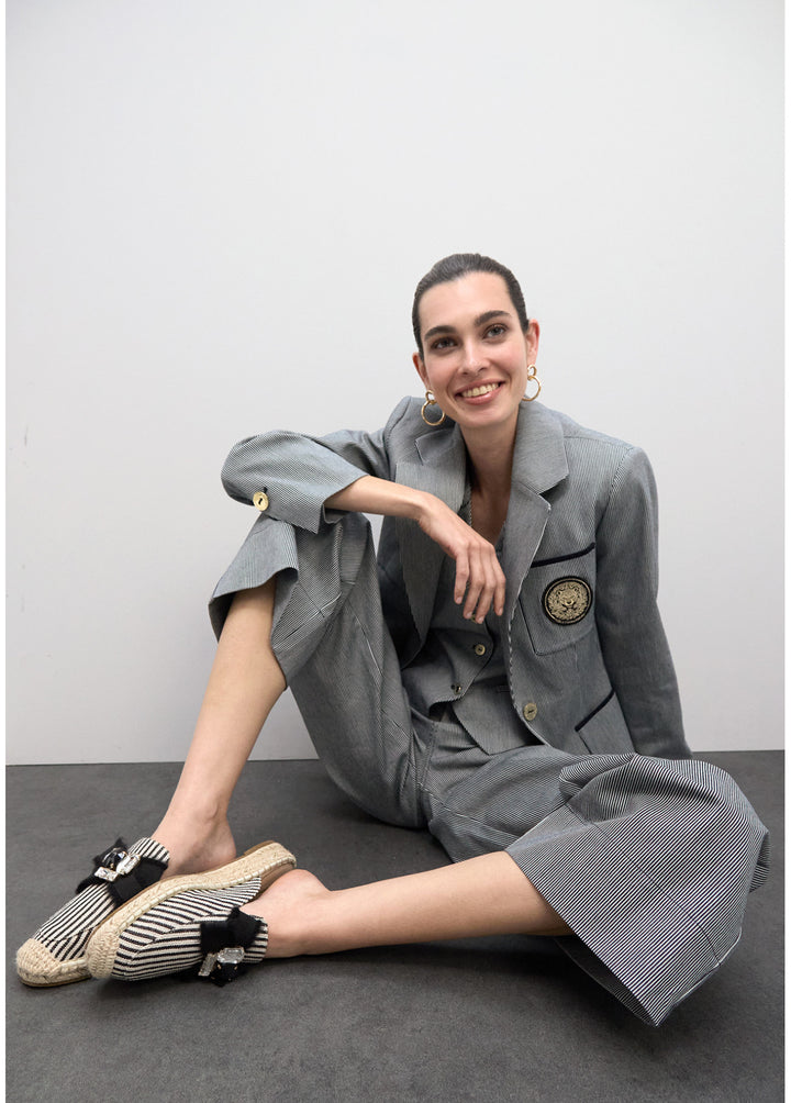 Mules espadrilles rayées à nœud bijou