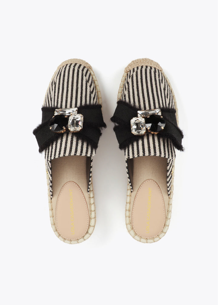 Mules espadrilles rayées à nœud bijou