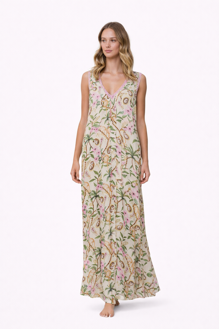 Robe longue à imprimé tropical Lamai