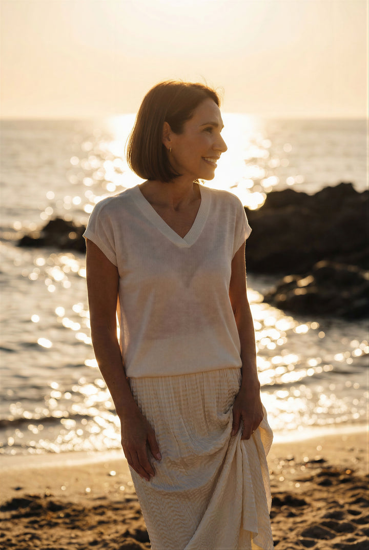 Haut col V en tricot fin - Lexi