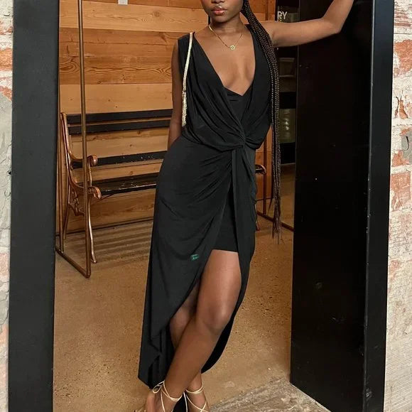 Robe longue croisée sans manches Leza