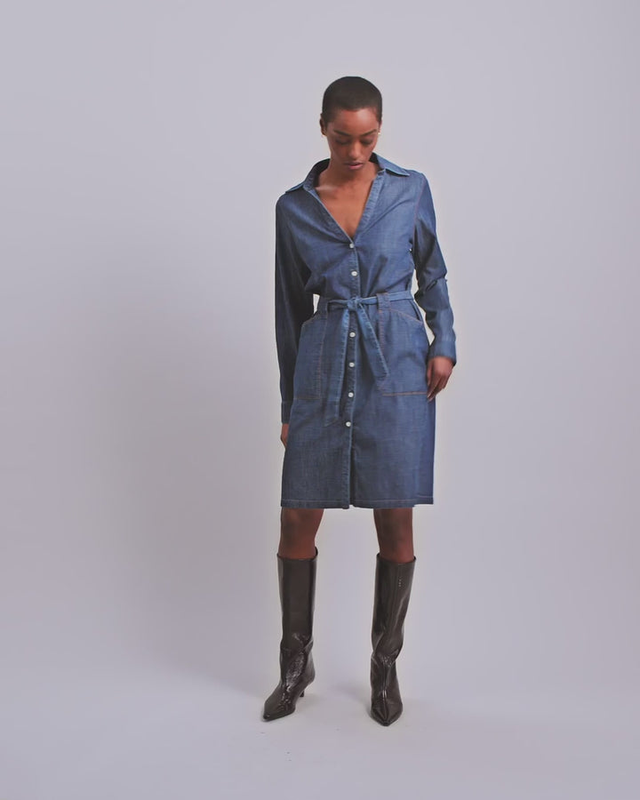 Robe-chemise midi en denim Malti