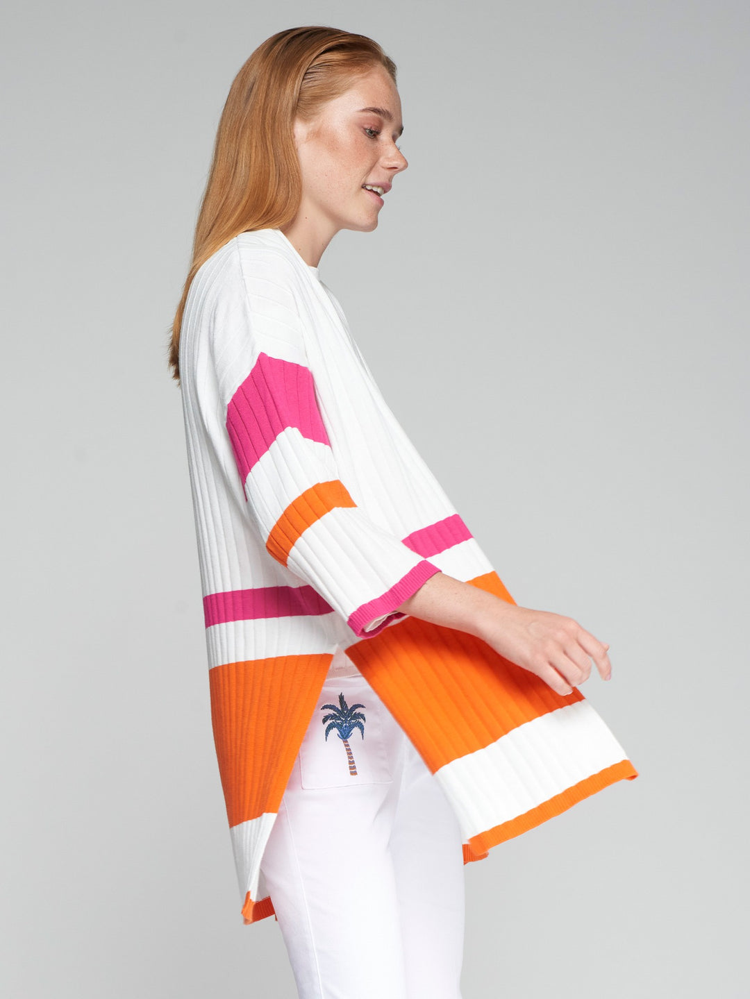 Cardigan en coton long avec bande contrastée Canale Maia