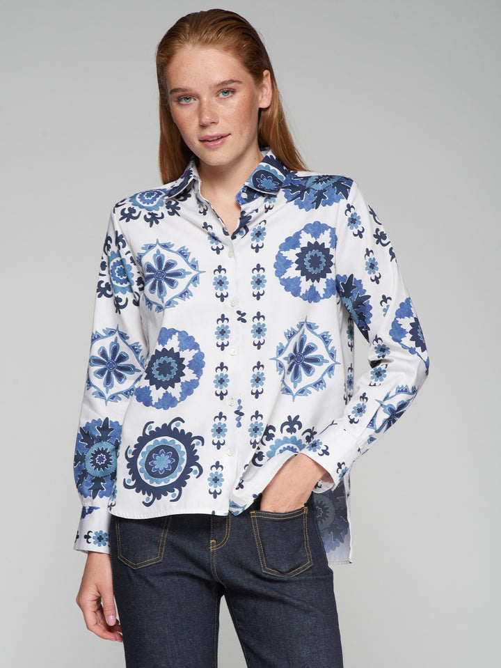 Chemisier en coton avec imprimé rosettes Isa