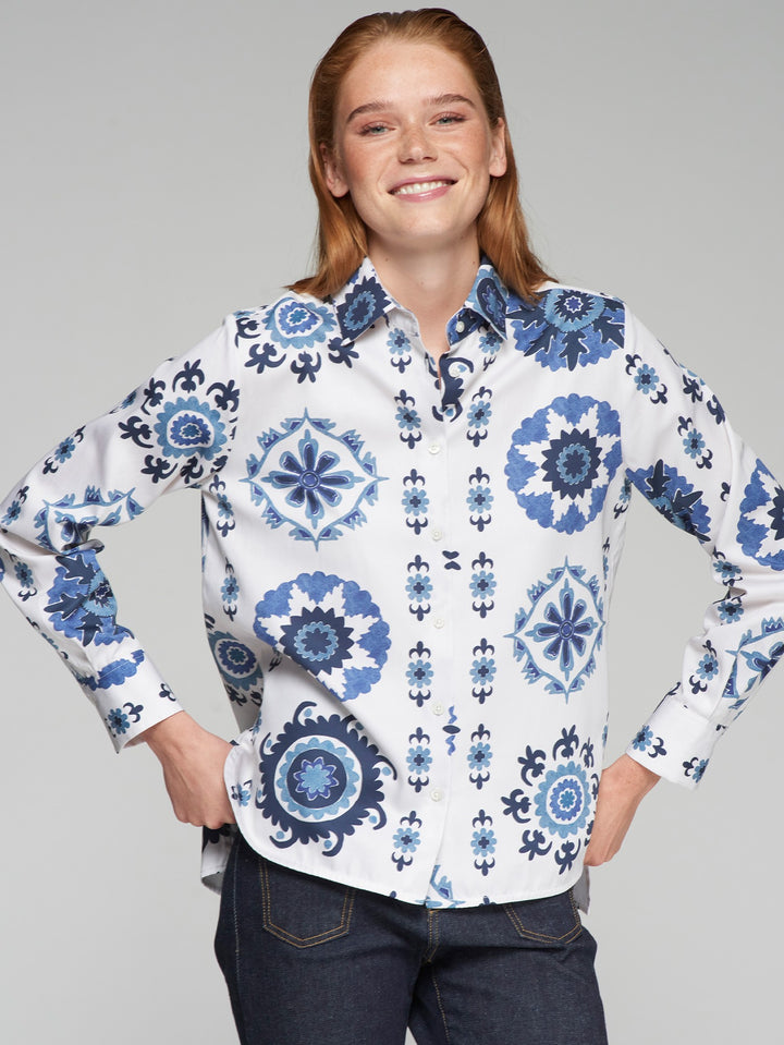 Chemisier en coton avec imprimé rosettes Isa