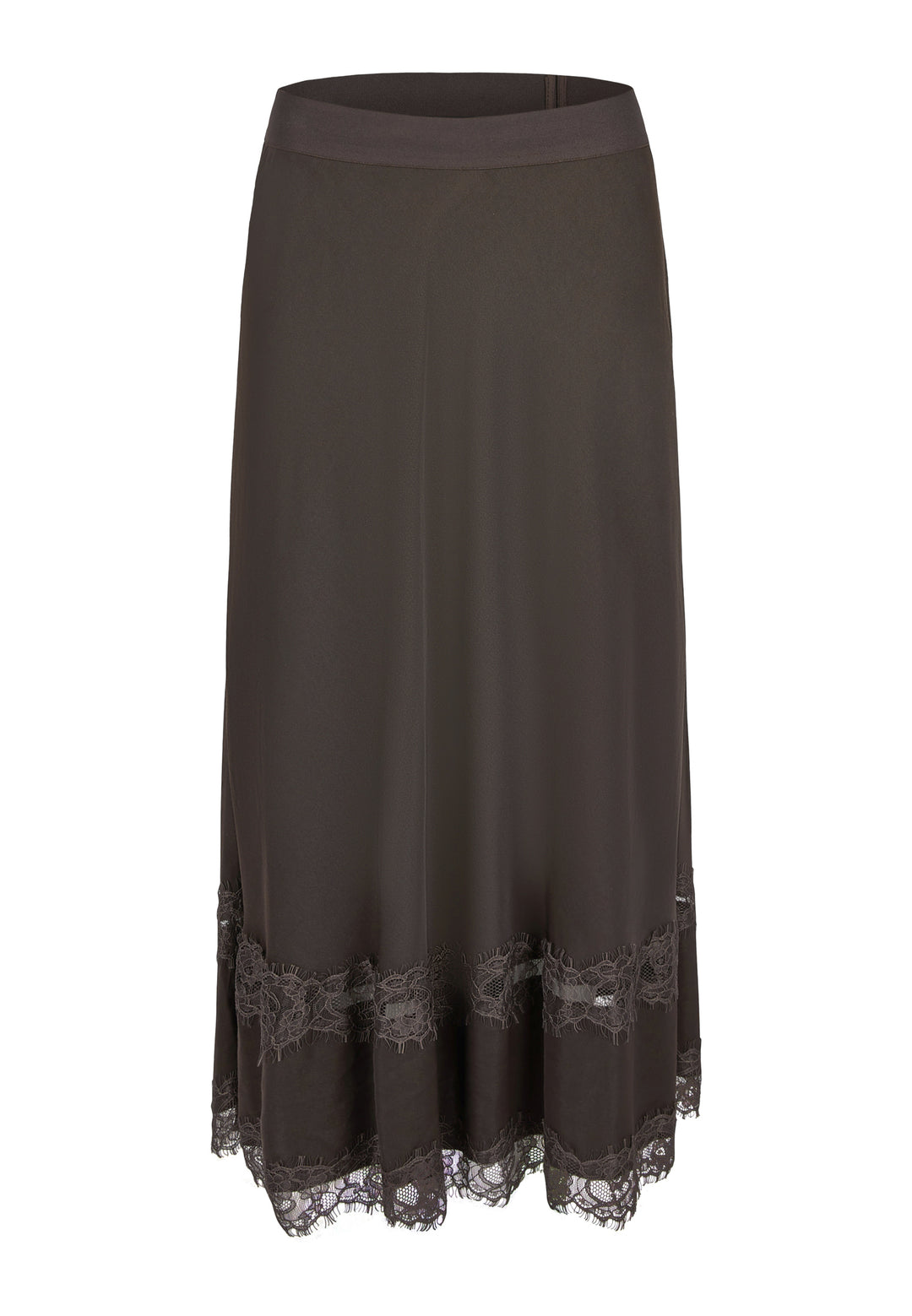Jupe midi satin avec bordure dentelle