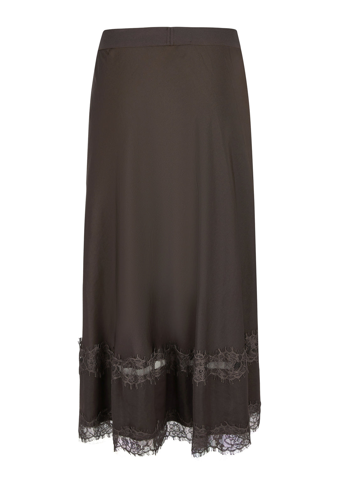 Jupe midi satin avec bordure dentelle