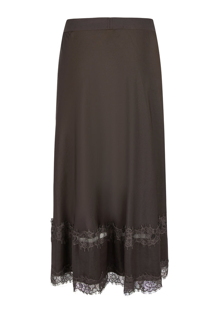 Jupe midi satin avec bordure dentelle