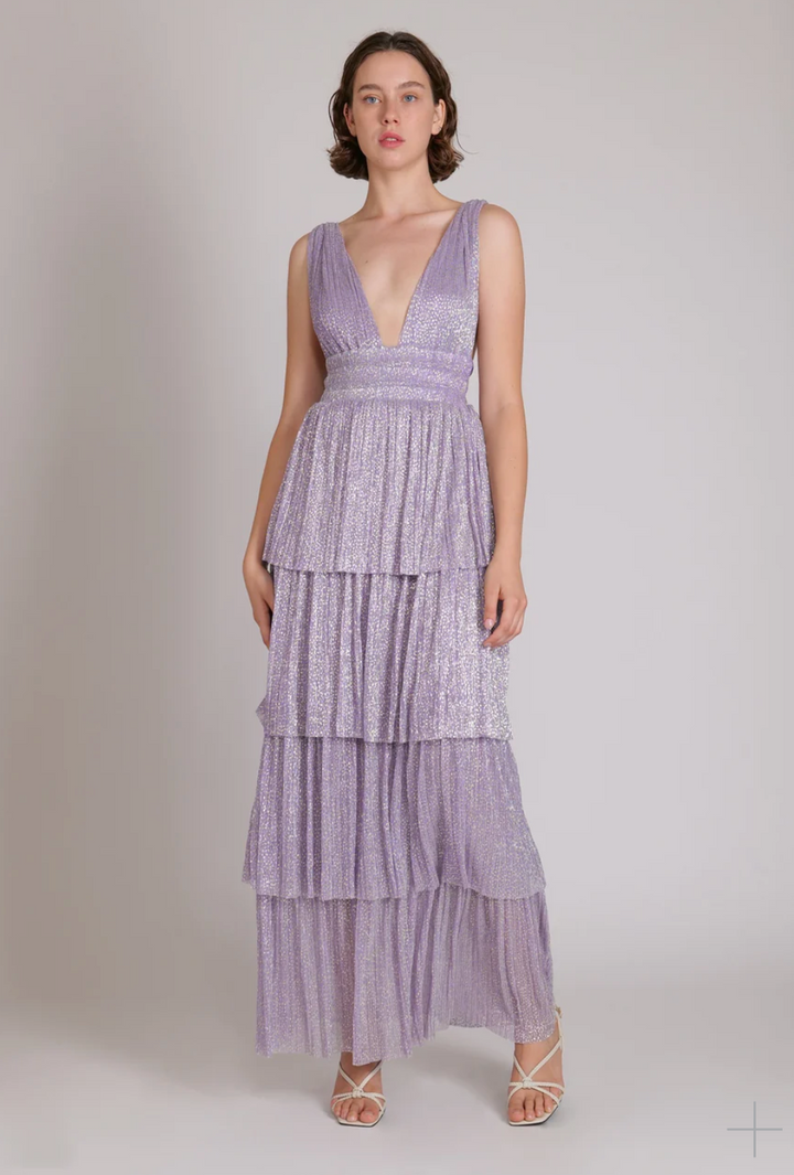 Robe longue lilas et doré Alpha